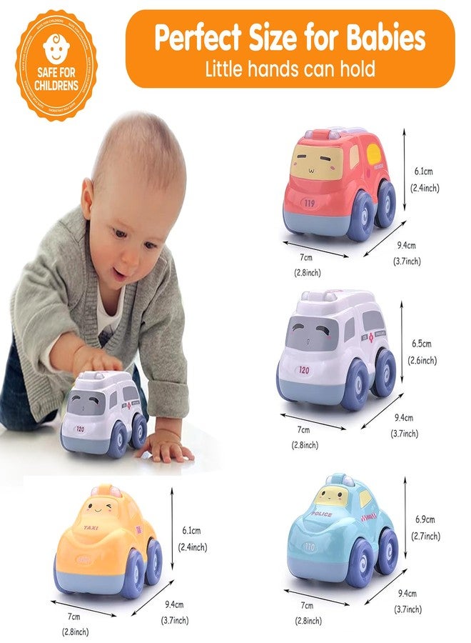 Kidology Push & Go Baby Car Toy Set, Friction Powered Pull Back Cars for Toddlers, 4-Pack with 3D Lights & Sounds, Fun Cartoon Trucks for Boys & Girls, Baby Toys 1+ Year Old - Image 4